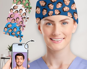 Custom Photo Scrub Cap, Personalized Surgical Hat, Tie Back