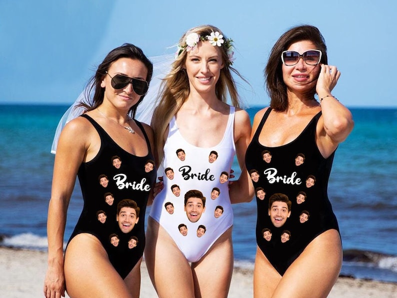 Custom Bride Swimsuit with Face Personalized Photo Brides Swimwear, Bachelorette Party Swimsuits,Birthday/Anniversary/Bachelorette Gifts image 2