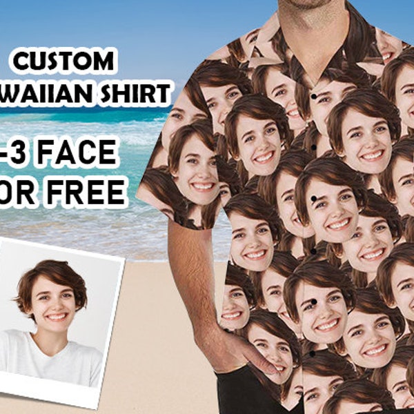 Custom Face Seamless Hawaiian Shir, Personalized Photo Tshirts, Customize Short Sleeve Shirts, Made in USA, Gift for Husband/Boyfriend