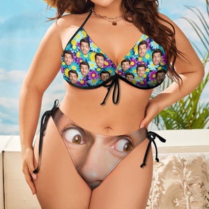 Custom Plus Size Bikini Swimsuit with Face, Personalized Women Swimwear with Photo, Customize Bathing Suits with Picture, Photos Swimsuit