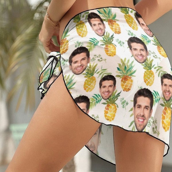 Custom Beach Sarong Wrap with face, Personalzied Pineapple Women's Sarong Wrap with Photo, Customize Bikini Swimwear Cover up