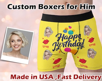 Custom Happy Birthday Boxers with Face Peronalized Underwear with Photo Great Birthday Gift for Boyfriend Gift for Husband