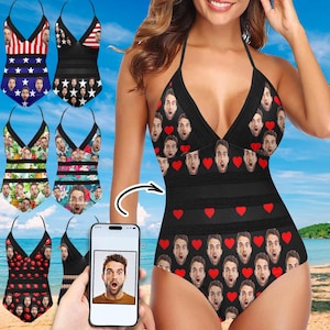 Benutzerdefinierte Herzen Badeanzug mit Gesicht, personalisierte Foto Badeanzug, Gesicht Bademode Bikini Anpassen, Gesicht Badeanzug für Junggesellinnenabschied