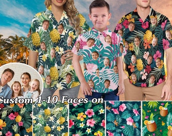 Custom Hawaiian Shirt with Face, Personalized Photo Flower Tshirts, Picture Print Shirts, Custom Bachelor Party Shirt, Family Hawaiian Shirt