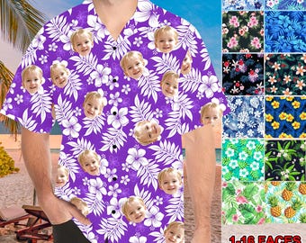 Custom Face Hawaiian Shirt, Personalized Photo Flora Button-Up Shirts for Dad Men, Bachelor Party Shirt