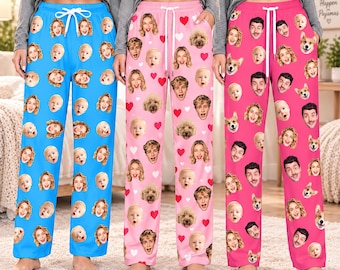 Custom Photo Pajama Pants, Polyester Sleepwear, Couples, Family Gift