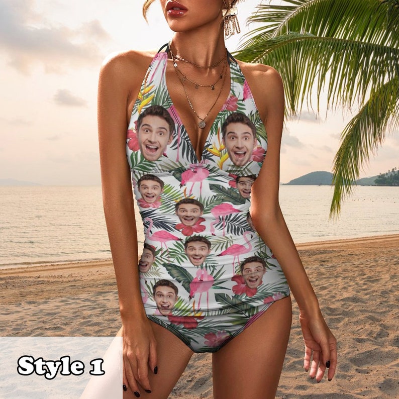 Custom Swimsuit with Face, Personalized Swimwear with Photo, Custom Picture Bathing Suit,Photo Swimming Suits Gift for Girlfriend Wife Women Design Style 1