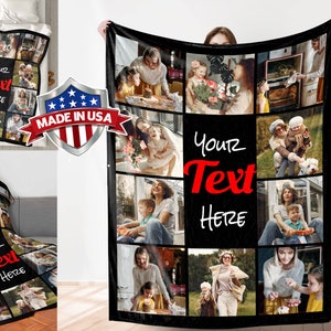 Custom Blanket with Photo Text Collage Made in USA, Personalized 10 Photo Throw Blanket Using My Own Pictures Best Gifts for Mom Dad Family