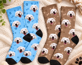 Custom Dog Photo on Socks,Personalized Pets Face on Socks, Dog Dad Gifts,Christmas Gifts