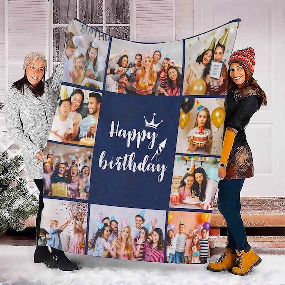 Custom Happy Birthday Blanket With Photo Personalized Blanket Made in USA Custom Memorial Blankets With Picture Blanket for Birthday Etsy