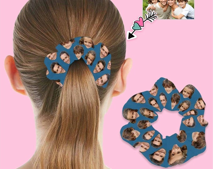 Custom Photo Hair Scrunchie, Personalized Face Elastic Hair Tie