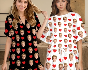 Custom Pajama Set, Customize Face Pajamas, Valentine's Day Gifts