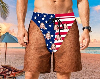 Custom Face Funny Men Swim Trunks,Personalized Photo Beach Shorts,Bachelor Party Swimwear,Summer Gag Gift For Men