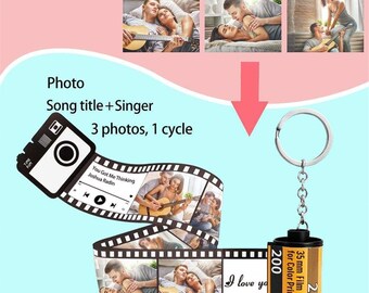 Custom Photo&Text Camera Film Roll Keychain, Peronalized Song Title and Singer keychain Photo Roll gift, Anniversary/Valentine's Day Gift