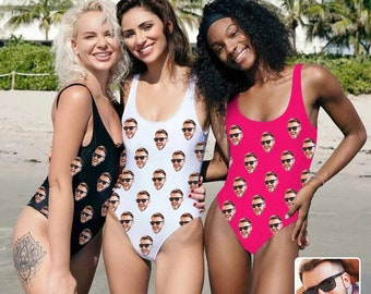 Personalized Bride Swimsuit with Custom Photo, Face Swimsuit, Swimsuit-bride with Picture, Custom Swimwear, Perfect Bachelorette Party Gift