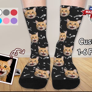 Custom Socks with Cat Made in USA, Personalized Socks with Pet Photo, Customize Picture Print Socks, Custom Face Socks Best Gift for Dad Mom