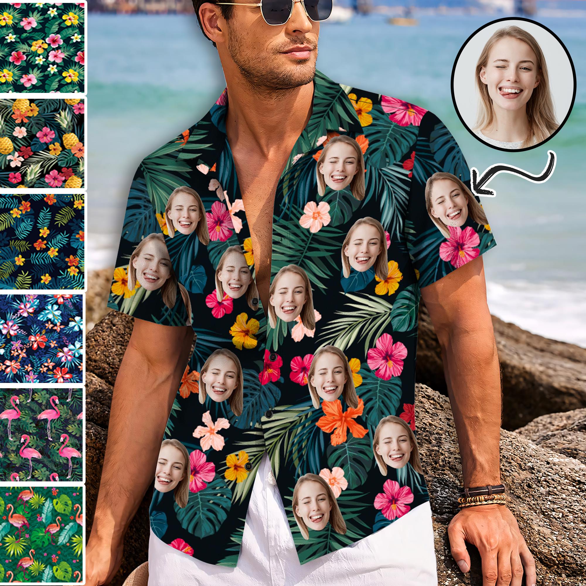 Custom Hawaiian Shirt Gifts for Dad, Personalized Beach Shirt with Photo, Custom Flora Hawaiian Shirt with Logo Face Pet, Father's Day Gift