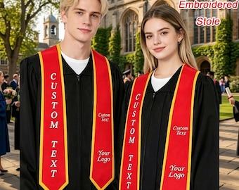 Custom Embroidered Graduation Stole, Personalized Text and Logo Sash