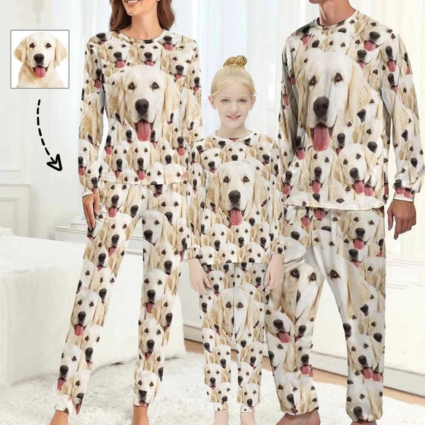 Personalisierter Pyjama mit Hundegesicht für Mann / Frau, personalisierter Haustier-Foto-Familienpyjama, benutzerdefiniertes Hundepyjama-Set für Junggesellenabschied / Weihnachten