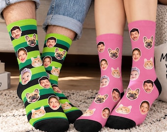 Custom Photo Socks, Personalized Face Design, Funny Gift for Men, Women, Kids