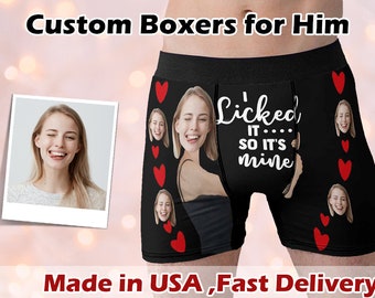Custom Boxer Briefs with Face, Personalized Licked It So It's Mine Underwear with Photo, Boxers with Face, Gifts for Boyfriend/Husband