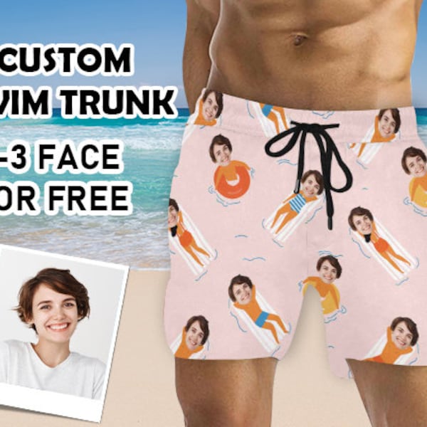 Custom Beach Shorts with Face, Personalized Funny Photo Swim Trunks, Personalized Faces Swimwear, Custom Man Shorts, Gift for Dad/Husband