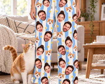 Custom Photo Pajama Pants,Personalized Face Trousers for Women Men,Pajama Party Sleepwear