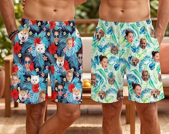 Custom Face Swim Trunks,Personalized Photo Swimwear Gift,Men's Bathing Suit,,Swim Shorts for Husband/Dad/Boy