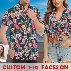 Custom Face Hawaiian Shirt, Personalized Flamingo Tshirts with Photo, Beach Shirt with Face, Picture Hawaiian Shirt, Bachelor Party Shirt