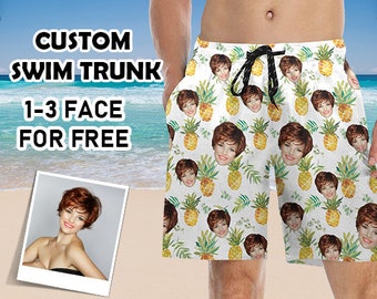 Short de plage personnalisé avec visage, maillot de bain personnalisé à l’ananas avec photo, maillot de bain personnalisé, short personnalisé, cadeau pour mari / petit ami