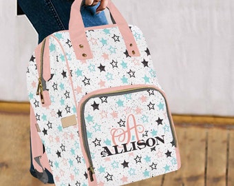 Custom Name Diaper Bag for mom, Personalized Waterproof Nylon Backpack for Mommy and Baby, Mother's Day&Birthday Gift for Parent