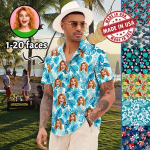 Custom Hawaiian Shirt with Face, Personalized Photo Hawaiian Shirt, All Over Print Hawaiian Shirt for Men, Shirts for Dad, Father&#39;s Day Gift