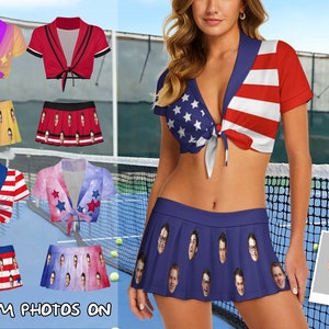 Custom Flag Cheerleading Uniform with Face, Personalized Cheerleading Set with Photo, Custom Picture Print Cheerleader Costumefor Girl Women