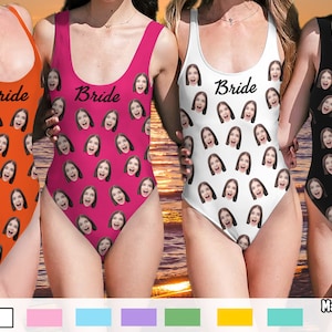 Custom Bride Swimsuit, Personalized Face Brides Swimwear, Bride Bathing Suit, Bride Squad Swimsuit, Bachelorette Swimsuits with Picture