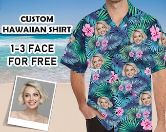 Custom Face Hawaii T-Shirt, Personalized Photo Shirt, Customize Short Sleeve Shirts, Beach Shirt with Photo, Birthday/Father's Day Gifts