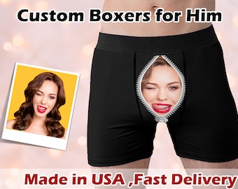 Custom Face Boxer Briefs for Father's Day, Personalized Zip Photo Print Underwear, Design Anniversary Birthday Gift for Boyfriend/Husband