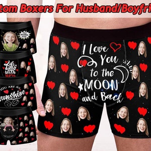 Slips boxers visage personnalisés pour petit ami/mari, sous-vêtements coeurs personnalisés avec photo, boxeurs personnalisés avec photo cadeau de la Saint-Valentin