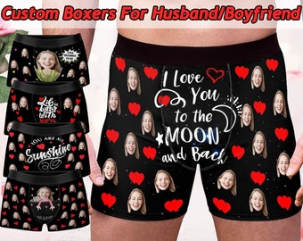 Custom Face Boxers Briefs for Boyfriend/Husband, Personalized Hearts Underwear with Photo, Custom Boxers with Picture Valentine's Day Gift