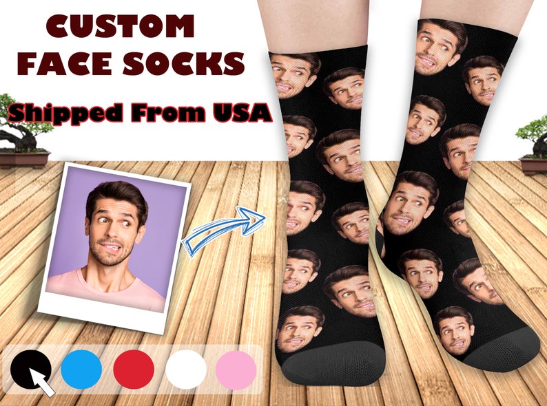 Custom Socks with Face Made in USA, Personalized Father Picture Print Sock, Photo Socks for Dad, Custom Face Socks Best Father's Day Gift