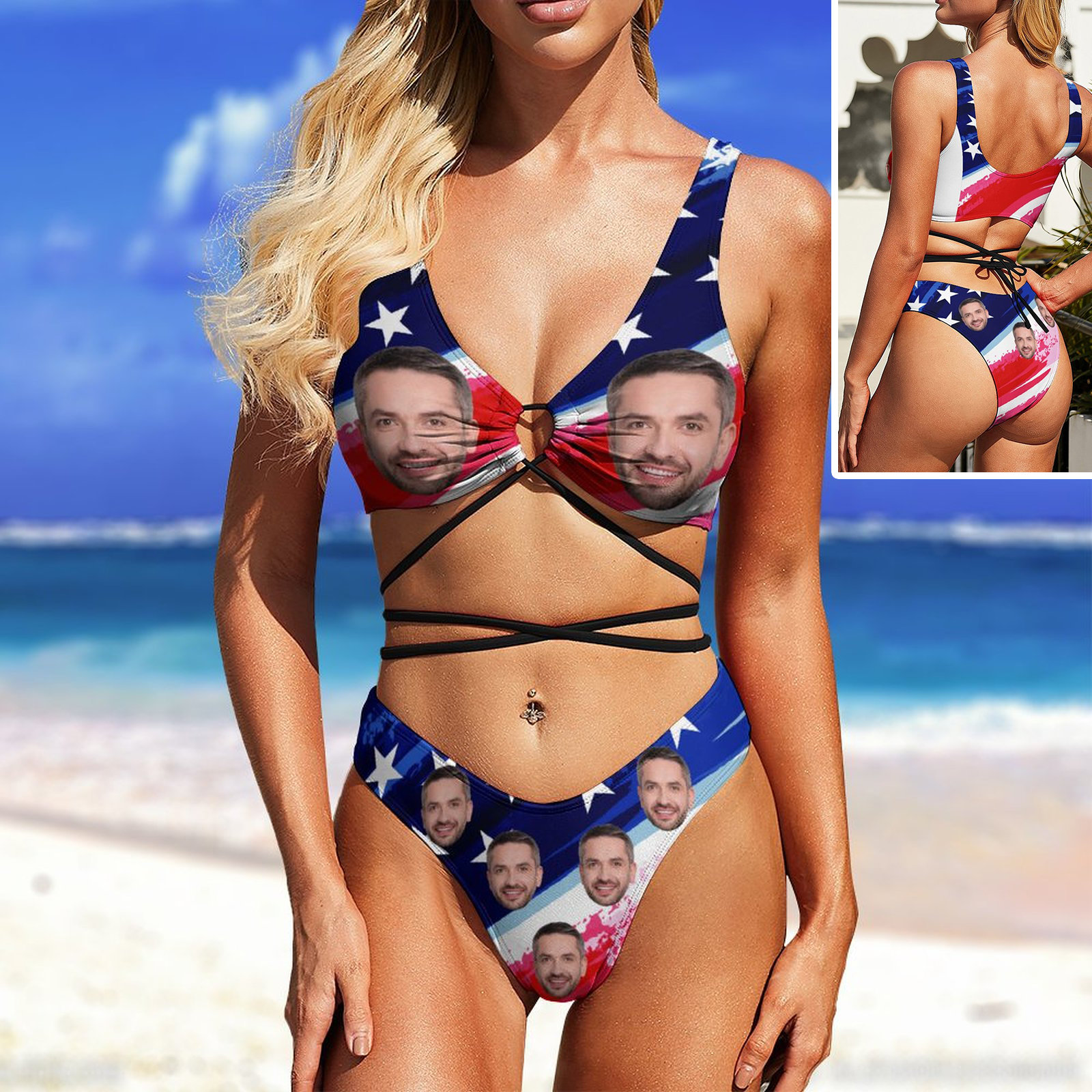 Custom American Flag Bikini With Face Personalized Photo Swimwear Customize Picture on Swimsuit Custom Bathing Suits for Independence Day Etsy