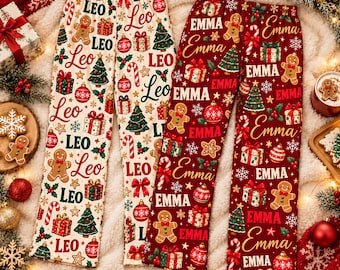 Personalized Gingerbread Christmas Pajama Pants, Custom Name Pajama Pants for Men Women,Christmas Gift