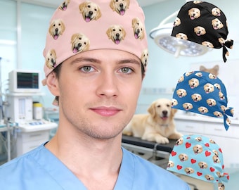 Personalized Pet Face Scrub Cap, Custom Surgical Hat for Nurse