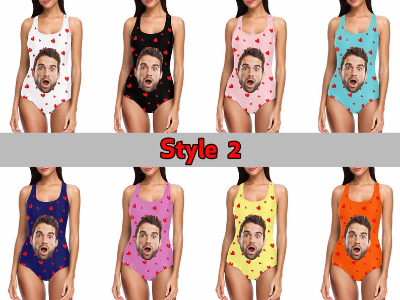 Custom Bride Swimsuit with Face Personalized Photo on Brides Swimwear, Bachelorette Party Swimsuits,Birthday/Anniversary/Bachelorette Gifts Style 2