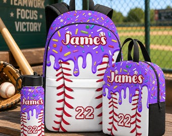 Personalized Ice Cream Drip Baseball Backpack,Custom Name Backpack Lunch Box,Back to School Gift for Boys Girls