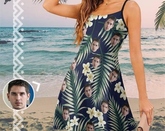 Custom Face Floral Sling Dress, Personalized Photo Gift