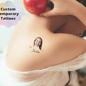 Benutzerdefinierte Foto temporäre Tattoos für Erwachsene, personalisierter Name auf Fake Tattoos für Paare, temporäre Tattoos für die Junggesellinnenparty -15 Blatt