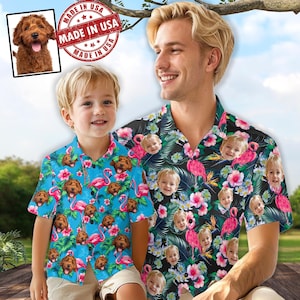 Custom Face Hawaiian Shirts, Personalized Hawaiian Button Up Shirts, Custom Face Shirt, Photo Print Hawaiian Shirt for Father&#39;s Day Gifts