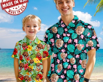 Personalized Photo Hawaiian Shirt, Custom Face Print Dad Shirt