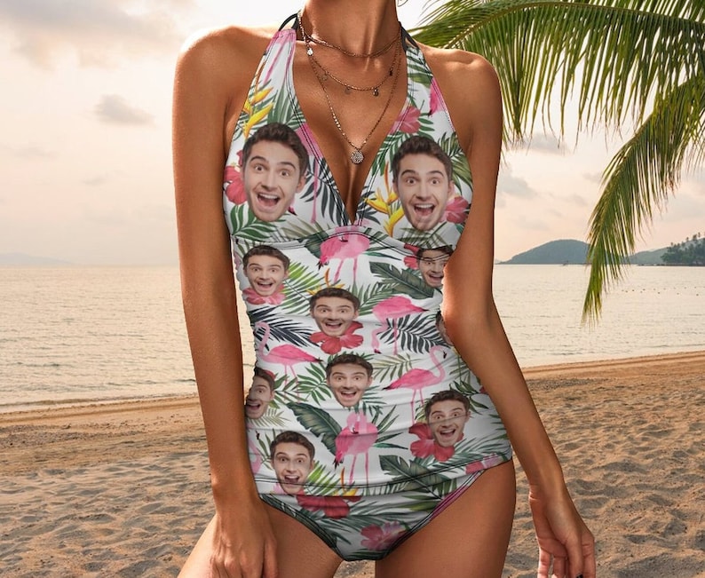 Custom Swimsuit with Face, Personalized Swimwear with Photo, Custom Picture Bathing Suit,Photo Swimming Suits Gift for Girlfriend Wife Women image 1