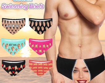 Speedo met gepersonaliseerde foto, aangepaste zwemslip voor gezicht, zwembroek met aangepaste foto, vrijgezellenfeest cadeau voor hem